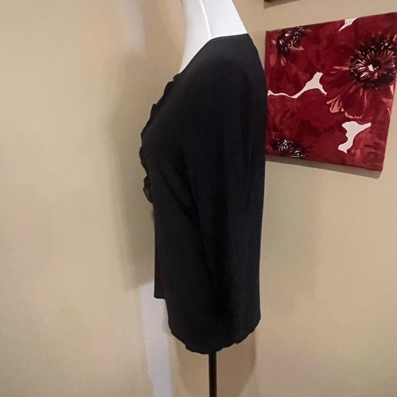 Ralph Lauren Navy Ruffle Front Long Sleeve Henley Tee, size Large - Picture 4 of 8